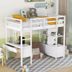 Letto a soppalco in legno Whisen 78.20''L 57.50''W con scrivania integrata con due cassetti, ripiani e cassetti portaoggetti