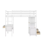 Letto a soppalco in legno Whisen 78.20''L 57.50''W con scrivania integrata con due cassetti, ripiani e cassetti portaoggetti