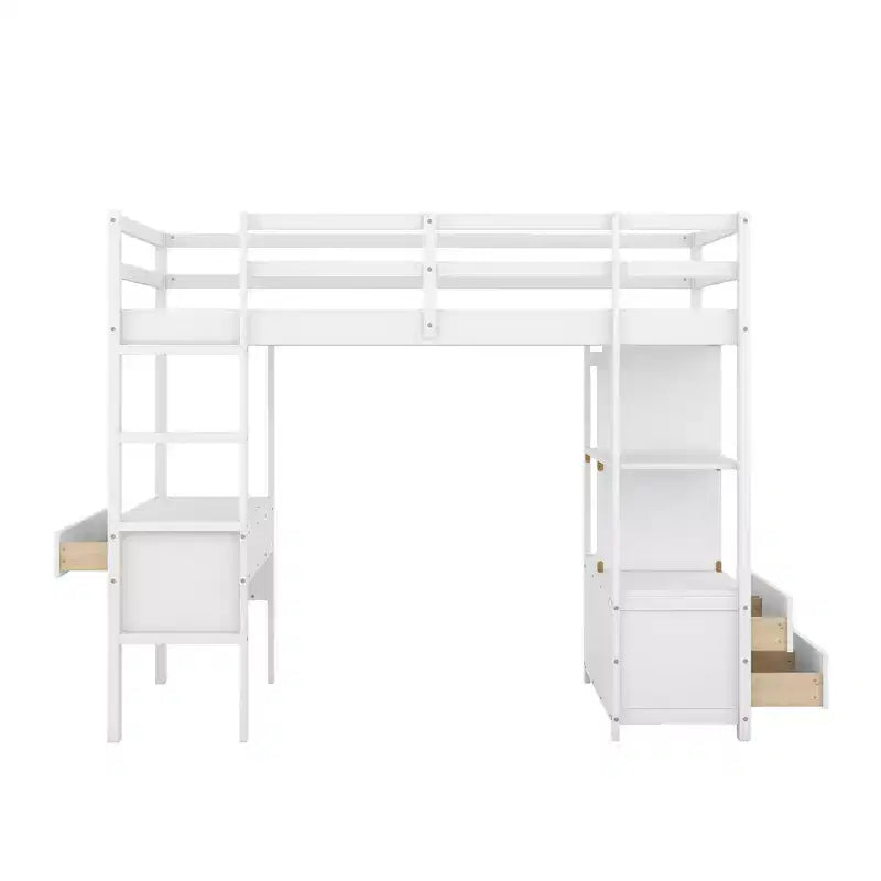 Letto a soppalco in legno Whisen 78.20''L 57.50''W con scrivania integrata con due cassetti, ripiani e cassetti portaoggetti