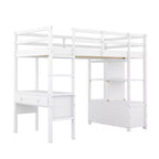 Letto a soppalco in legno Whisen 78.20''L 57.50''W con scrivania integrata con due cassetti, ripiani e cassetti portaoggetti