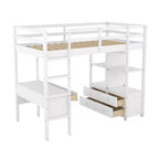 Letto a soppalco in legno Whisen 78.20''L 57.50''W con scrivania integrata con due cassetti, ripiani e cassetti portaoggetti