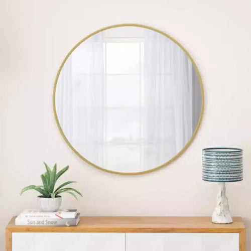 48 Oversized Gold Circular Wall Mirror: Big, Metal Frame, Vanity, Dressing - Luxe for Bath, Living, Bed