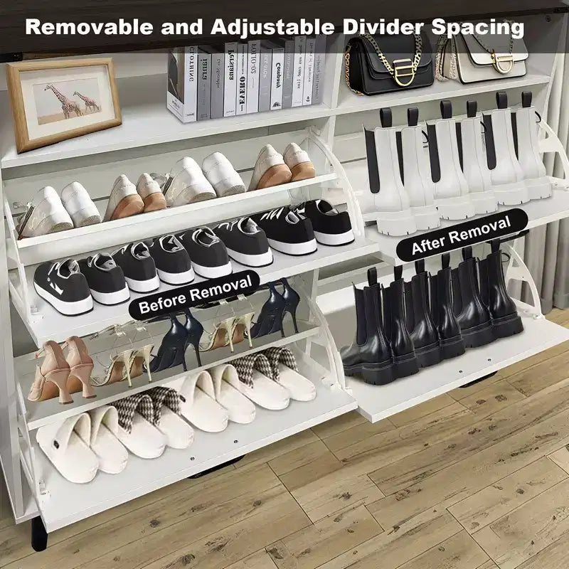 Scarpiera, Armadietto portatile per scarpe con 4 cassetti a ribalta e design a porta a granaio, Scarpiera stretta e sottile, Organizzatore di scarpe
