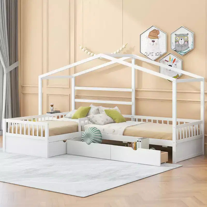 Letto a piattaforma a casetta Whisen, una piazza e mezza, con tre cassetti contenitore