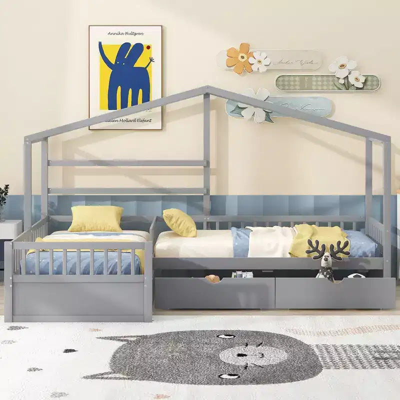 Letto a piattaforma a casetta Whisen, una piazza e mezza, con tre cassetti contenitore