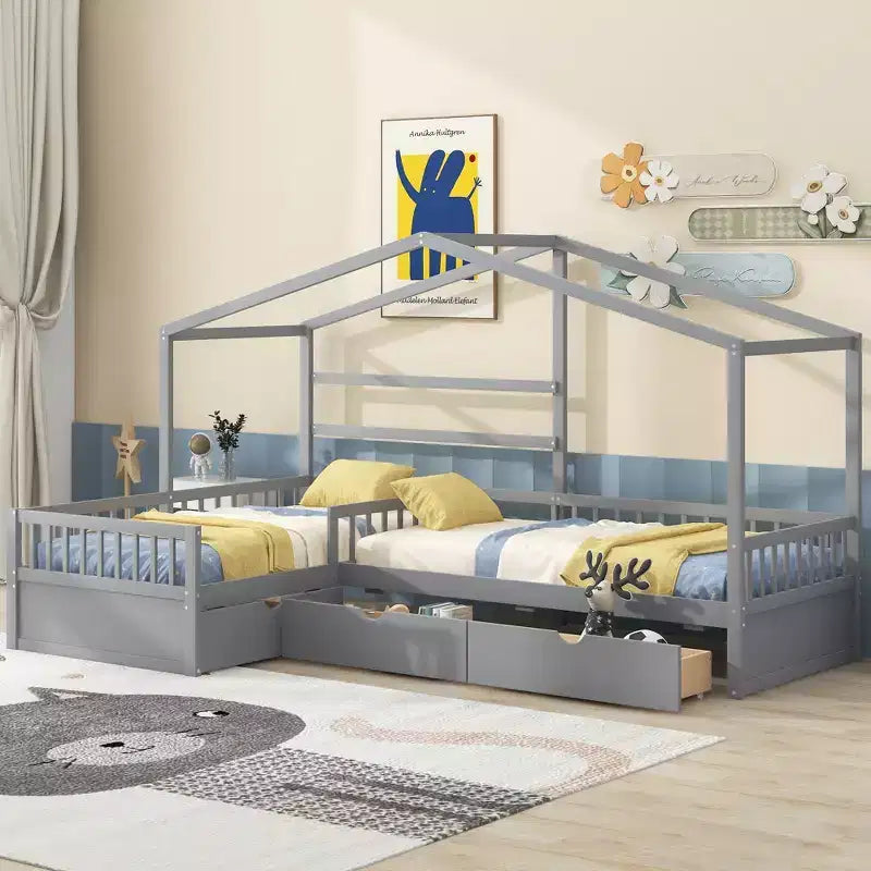 Letto a piattaforma a casetta Whisen, una piazza e mezza, con tre cassetti contenitore