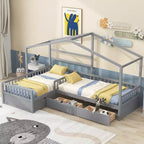 Whisen Twin Size House Platform Bed with Three Storage Drawers