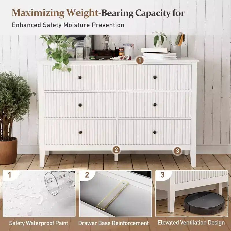Cassettiera doppia Heynemo Morden a 6 cassetti a righe verticali, cassettiera verniciata, mobile contenitore in legno per camera da letto e soggiorno
