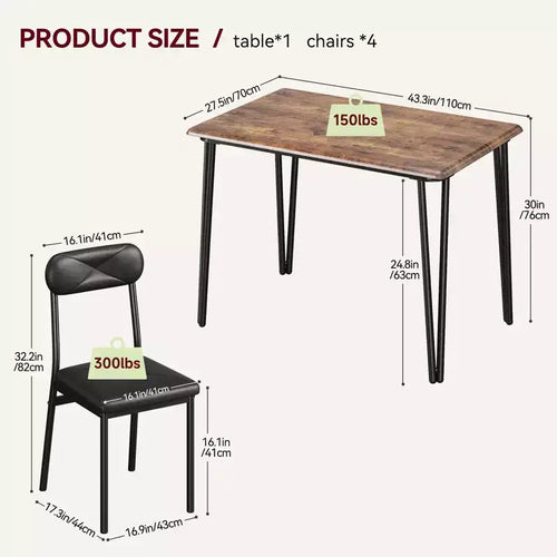 Set da tavolo da pranzo da 5 pezzi per 4 persone, tavolo e sedie da cucina per 4, set da tavolo da pranzo moderno, set da tavolo da cena per 4
