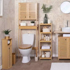 Evideco Mobiletto salvaspazio da bagno da mettere sopra al WC, con doppie ante ventilate e ripiano aperto, colore naturale - Collezione Trinidad