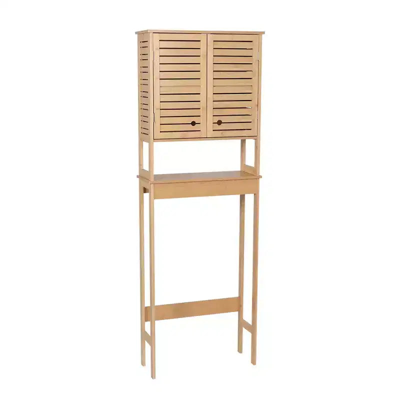 Evideco Mobiletto salvaspazio da bagno da mettere sopra al WC, con doppie ante ventilate e ripiano aperto, colore naturale - Collezione Trinidad