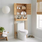 Evideco Mobiletto salvaspazio da bagno da mettere sopra al WC, con doppie ante ventilate e ripiano aperto, colore naturale - Collezione Trinidad