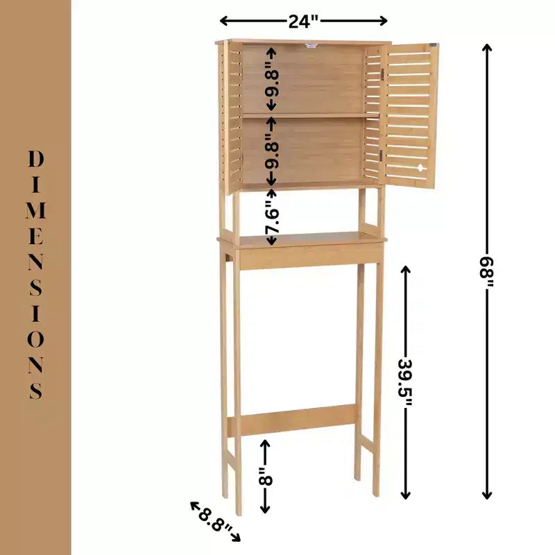 Evideco Mobiletto salvaspazio da bagno da mettere sopra al WC, con doppie ante ventilate e ripiano aperto, colore naturale - Collezione Trinidad