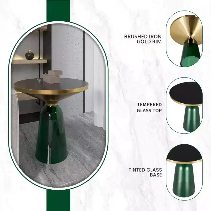 LeisureMod Tully Tavolino Rotondo, Bordo Oro con Vetro/Piano in Pietra Sinterizzata