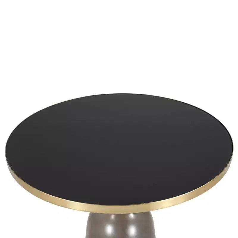 LeisureMod Tully Tavolino Rotondo, Bordo Oro con Vetro/Piano in Pietra Sinterizzata