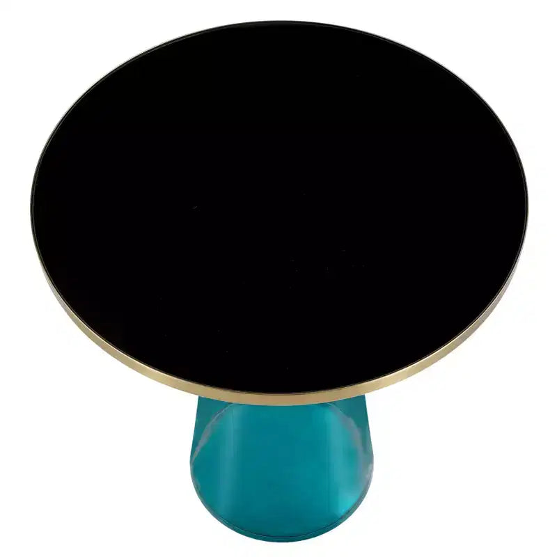 LeisureMod Tully Tavolino Rotondo, Bordo Oro con Vetro/Piano in Pietra Sinterizzata