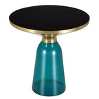 LeisureMod Tully Round Side Table, Gold Rim with Glass/ Sintered Stone Top