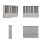 Armadio moderno Hitow, colore grigio, ante in vetro smerigliato, finitura effetto legno, stile crema