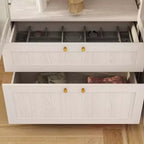 Armadio moderno Hitow, colore grigio, ante in vetro smerigliato, finitura effetto legno, stile crema