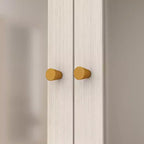 Armadio moderno Hitow, colore grigio, ante in vetro smerigliato, finitura effetto legno, stile crema