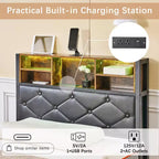 Letto a piattaforma in metallo VECELO per una piazza e mezza/matrimoniale, struttura letto con testiera e pediera, luci LED e stazione di ricarica USB, marrone