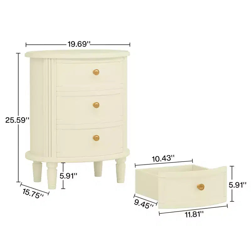 MAYEERTY Comodino in legno a 3 cassetti, comodino con gambe in legno massello