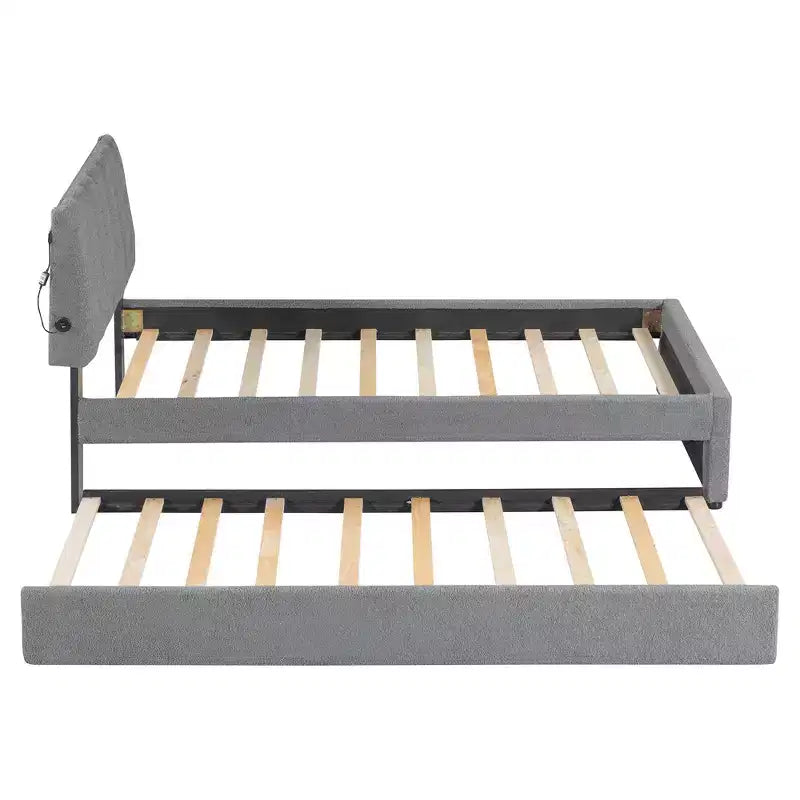 Letto a piattaforma imbottito con due letti estraibili - Design salvaspazio