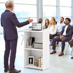 Costway Leggio da Presentazione 41 con 2 Ripiani Portaoggetti Carrello per Computer Portatile con 4 Ruote Nero/Bianco