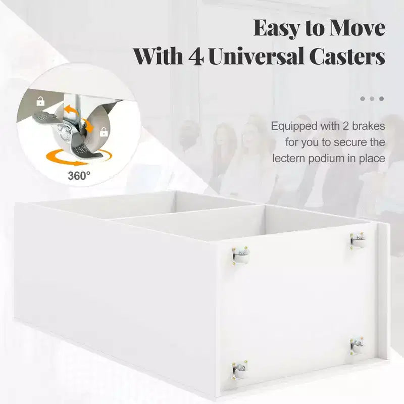 Costway Leggio da Presentazione 41 con 2 Ripiani Portaoggetti Carrello per Computer Portatile con 4 Ruote Nero/Bianco