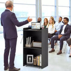 Costway Leggio da Presentazione 41 con 2 Ripiani Portaoggetti Carrello per Computer Portatile con 4 Ruote Nero/Bianco