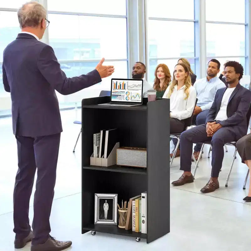 Costway Leggio da Presentazione 41 con 2 Ripiani Portaoggetti Carrello per Computer Portatile con 4 Ruote Nero/Bianco