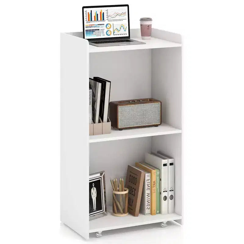 Costway Leggio da Presentazione 41 con 2 Ripiani Portaoggetti Carrello per Computer Portatile con 4 Ruote Nero/Bianco