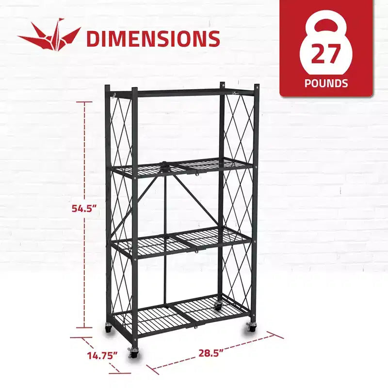Scaffale portaoggetti pieghevole a 4 ripiani per carichi pesanti Origami con set di 4 rivestimenti magnetici per mensole in filo metallico