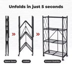 Scaffale portaoggetti pieghevole a 4 ripiani per carichi pesanti Origami con set di 4 rivestimenti magnetici per mensole in filo metallico