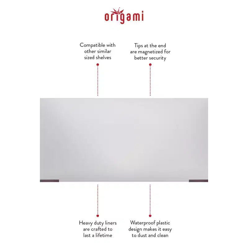 Scaffale portaoggetti pieghevole a 4 ripiani per carichi pesanti Origami con set di 4 rivestimenti magnetici per mensole in filo metallico
