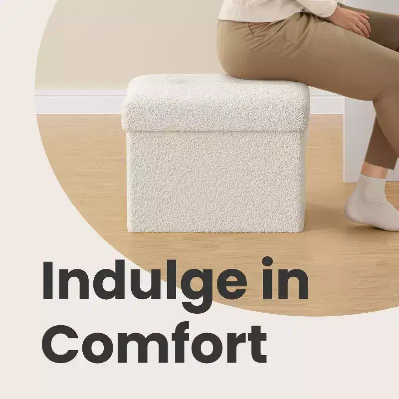 LEDREM Piccolo pouf contenitore pieghevole, 31 x 41 x 31 cm, pouf robusto con vano portaoggetti nascosto, supporta fino a 130 kg