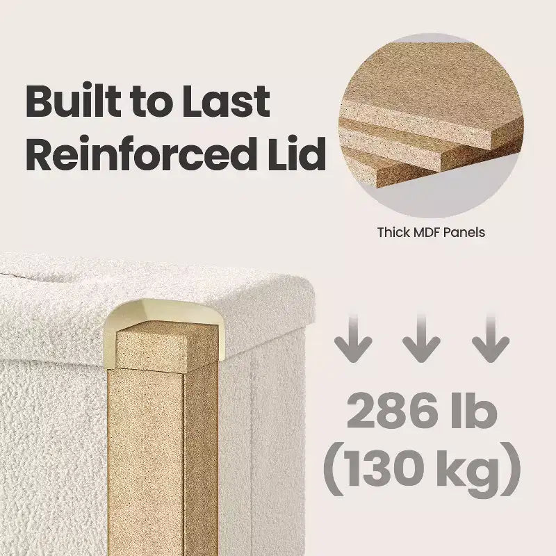 LEDREM Piccolo pouf contenitore pieghevole, 31 x 41 x 31 cm, pouf robusto con vano portaoggetti nascosto, supporta fino a 130 kg
