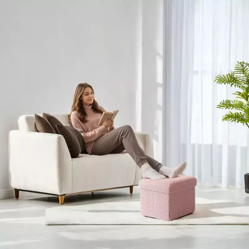 LEDREM Piccolo pouf contenitore pieghevole, 31 x 41 x 31 cm, pouf robusto con vano portaoggetti nascosto, supporta fino a 130 kg