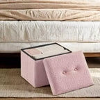 LEDREM Piccolo pouf contenitore pieghevole, 31 x 41 x 31 cm, pouf robusto con vano portaoggetti nascosto, supporta fino a 130 kg