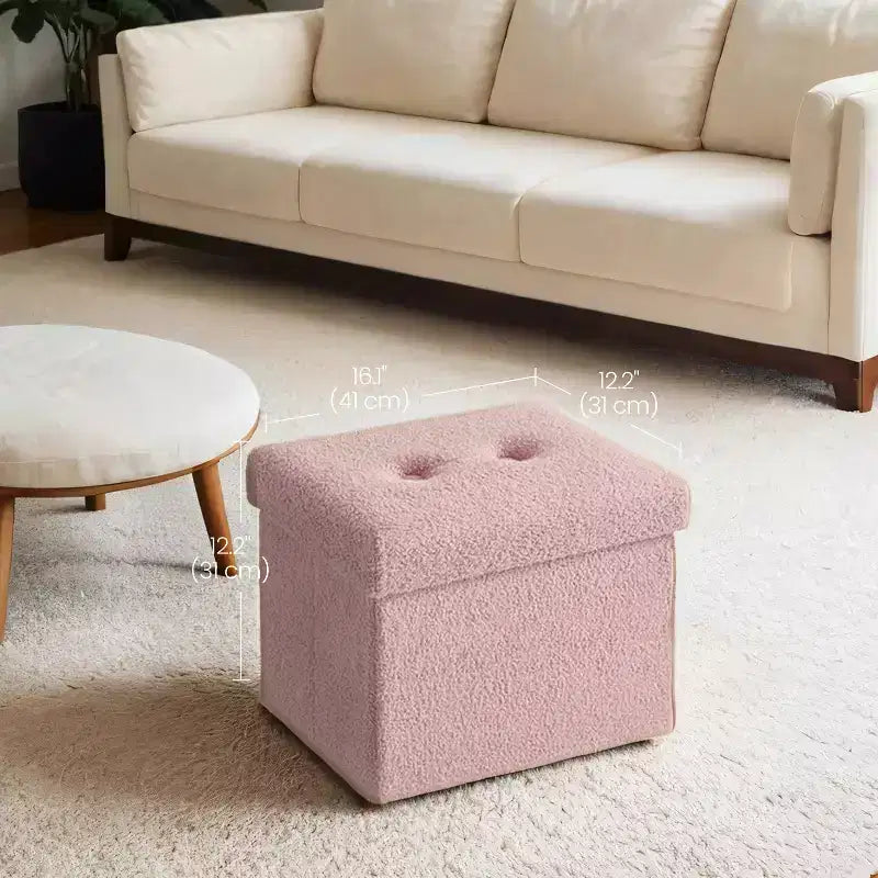 LEDREM Piccolo pouf contenitore pieghevole, 31 x 41 x 31 cm, pouf robusto con vano portaoggetti nascosto, supporta fino a 130 kg