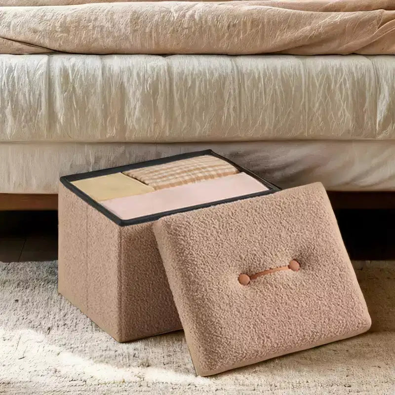 LEDREM Piccolo pouf contenitore pieghevole, 31 x 41 x 31 cm, pouf robusto con vano portaoggetti nascosto, supporta fino a 130 kg