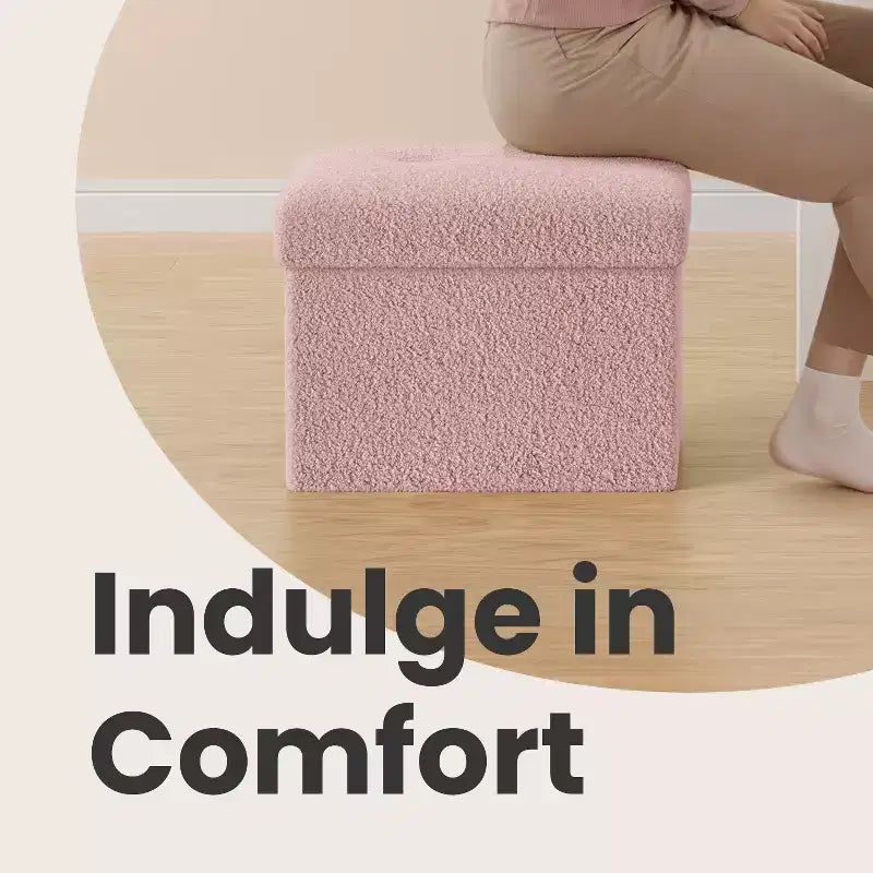 LEDREM Piccolo pouf contenitore pieghevole, 31 x 41 x 31 cm, pouf robusto con vano portaoggetti nascosto, supporta fino a 130 kg