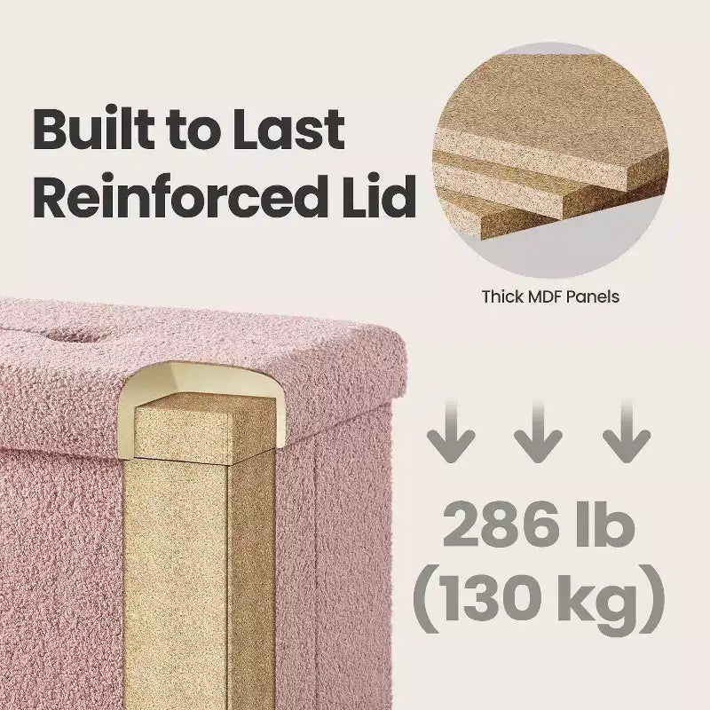 LEDREM Piccolo pouf contenitore pieghevole, 31 x 41 x 31 cm, pouf robusto con vano portaoggetti nascosto, supporta fino a 130 kg