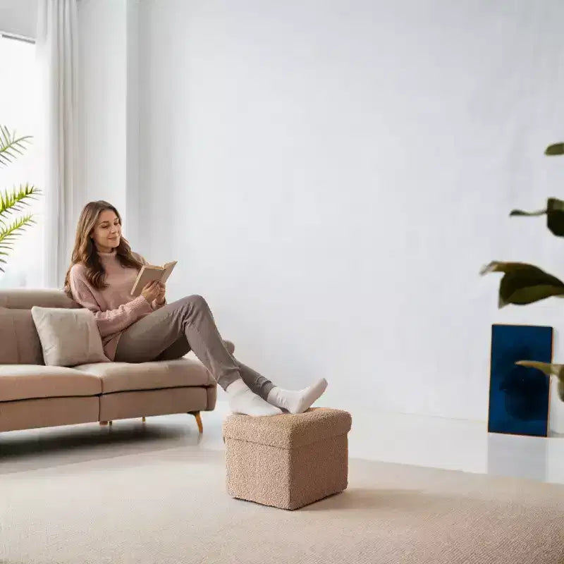 LEDREM Piccolo pouf contenitore pieghevole, 31 x 41 x 31 cm, pouf robusto con vano portaoggetti nascosto, supporta fino a 130 kg
