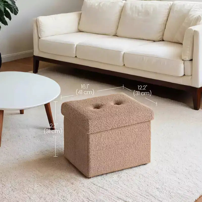LEDREM Piccolo pouf contenitore pieghevole, 31 x 41 x 31 cm, pouf robusto con vano portaoggetti nascosto, supporta fino a 130 kg