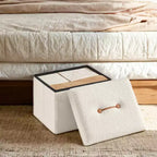 LEDREM Piccolo pouf contenitore pieghevole, 31 x 41 x 31 cm, pouf robusto con vano portaoggetti nascosto, supporta fino a 130 kg