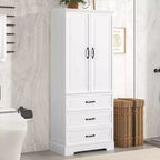 Whisen Armadietto alto da bagno bianco, Armadietto grande con ante doppie, cassetti e ripiano regolabile