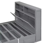 Letto a piattaforma idraulico Full/Queen con contenitore testiera a LED, stazione di ricarica, 2 cassetti e spazio di archiviazione sotto il letto, Bianco/Grigio-ModernLuxe