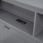 Letto a piattaforma idraulico Full/Queen con contenitore testiera a LED, stazione di ricarica, 2 cassetti e spazio di archiviazione sotto il letto, Bianco/Grigio-ModernLuxe
