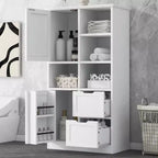 Whisen White Bathroom Storage Cabinet, Freestanding Style Cabinet with Multiple Storage Space and Open Shelf